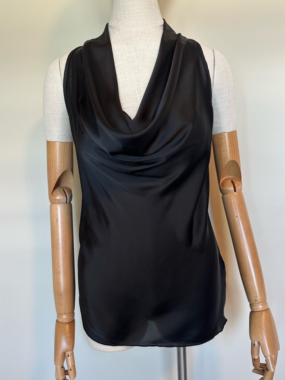 Sleeveless Cowl Neck Tank Top - Black Satin